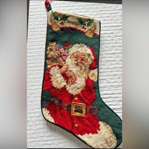 Vintage Santa Needlepoint Christmas Stocking - Red & Green